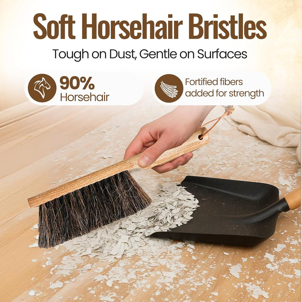 Dustpan bench woodworking brush, USA 13 inch horsehair brushes are used for counter, furniture, drafting, patio, fireplace cleaning, shop brush, leather tie, woodworking tool & accessories - view 3