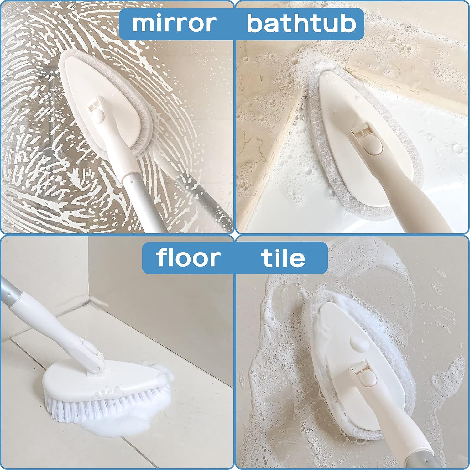Shower scrubber cleaning brush combo bath tub tile cleaner scrubber brush with 51'' adjustable long handle scrub brush for bathroom shower bathtub wall mop cleaning scrubbing - view 7