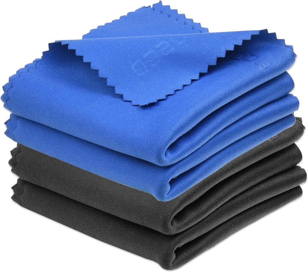 Large Microfiber Cleaning Cloths - 4 Pack - 18 x 18 inch - Perfect for Wide Screen TVs, Large Computer Monitors- Also for Cleaning Glasses, Camera Lenses, Laptops and LCD Screens- Blue/Black