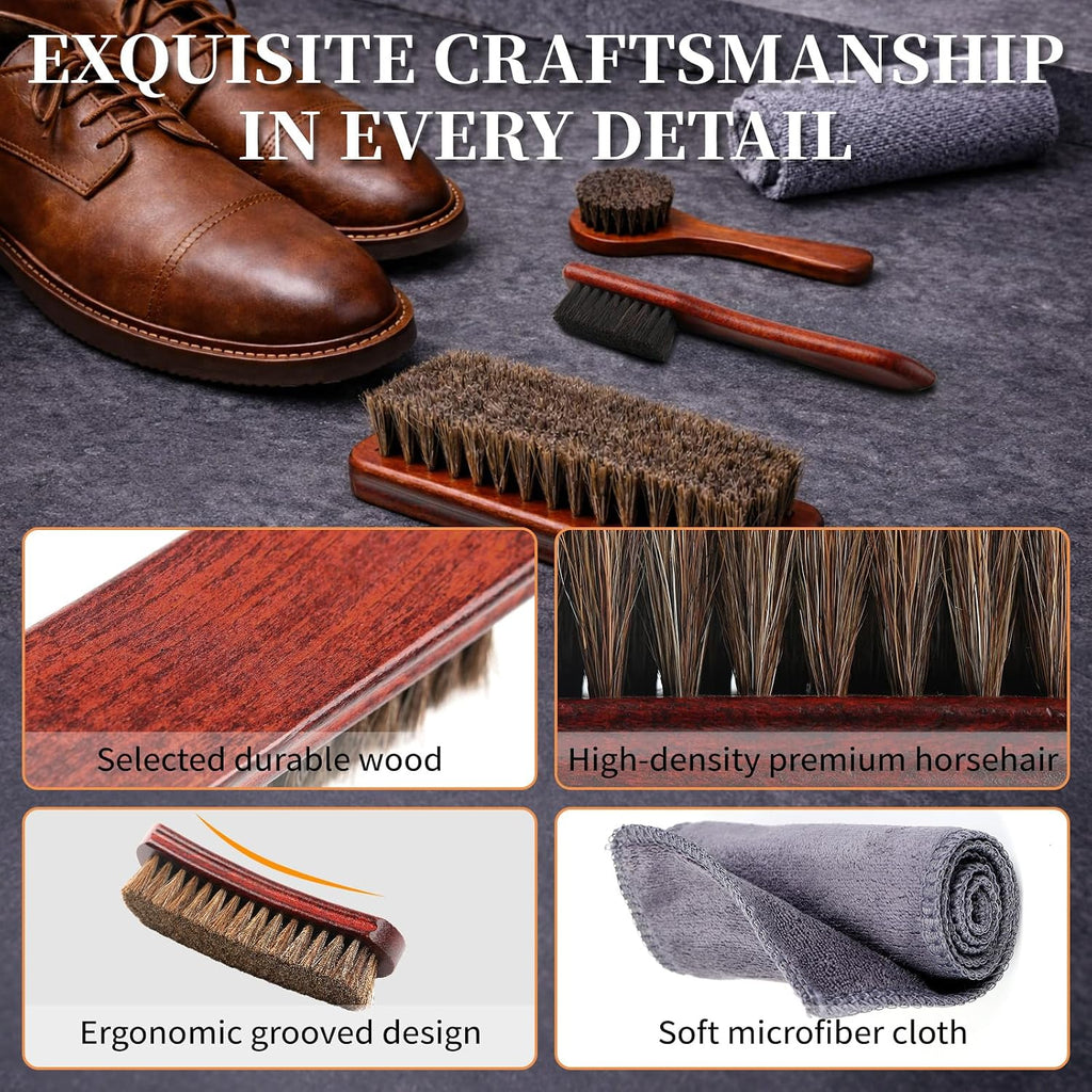 4PCS 100% Horse Hair Brush for Leather Shoe Brush Cleaning Boot Care Horse Hair Brush for Polishing Shining Buffing Dauber Applicator Suede Brush Professional Shoe Shine Brush for Cloth Car Seat Bag - view 6