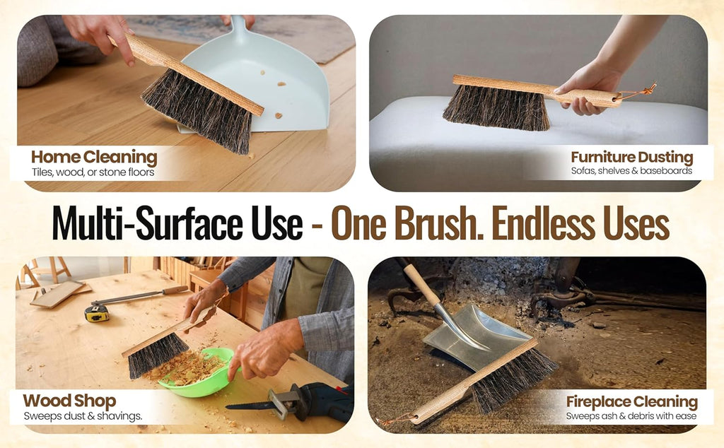 Dustpan bench woodworking brush, USA 13 inch horsehair brushes are used for counter, furniture, drafting, patio, fireplace cleaning, shop brush, leather tie, woodworking tool & accessories - view 6