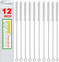 Straw cleaner brush extra long 12 inch, extra wide 12mm diam for 40/30/20 oz mug, nylon bristles and stainless steel handle straw brush (10 pcs)