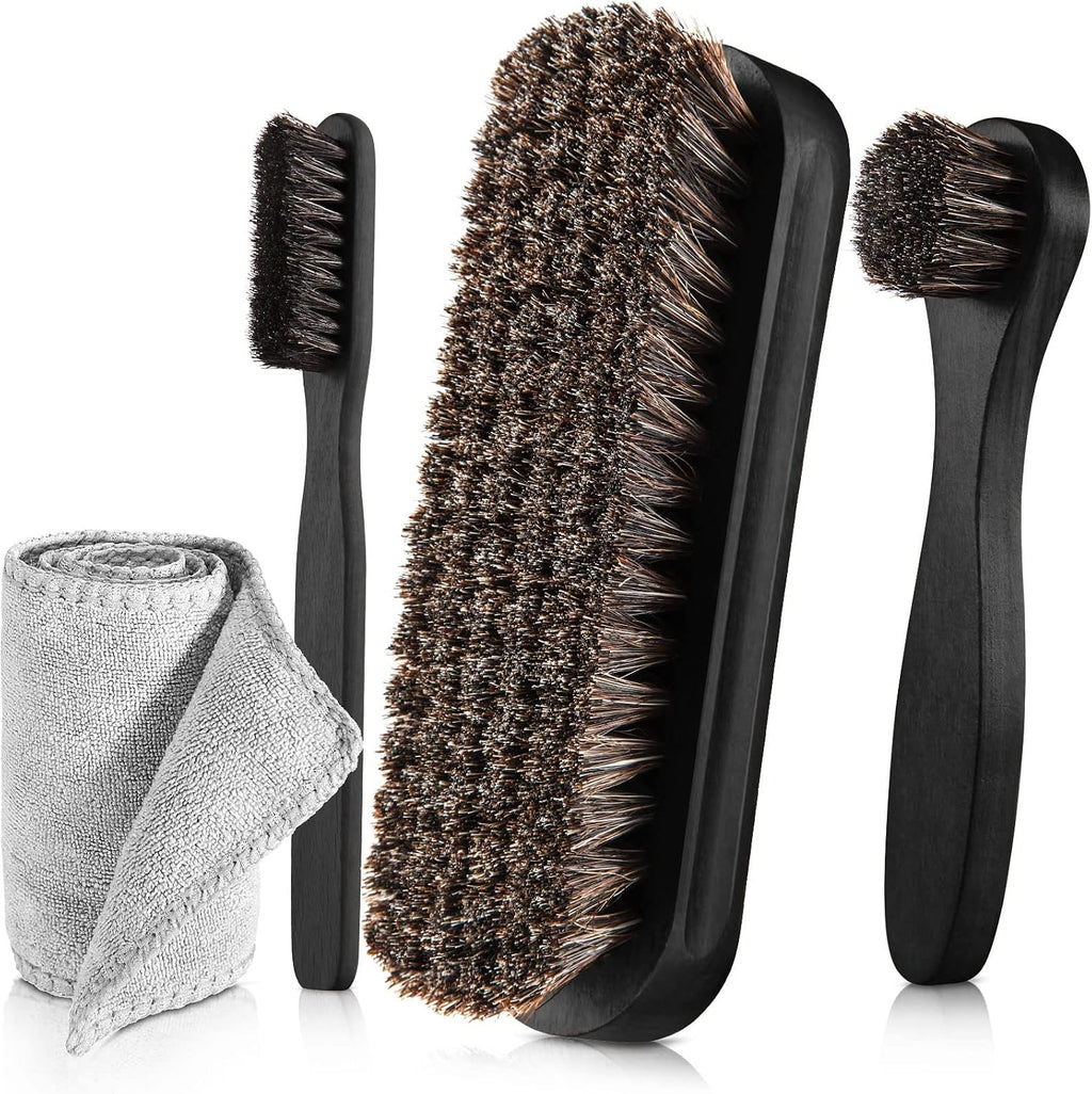 4 Pcs Horsehair Shine Shoes Brush Kit Polish Dauber Applicators Cleaning Leather Shoes Boots Care Brushes Suede Cleaner Brush with Microfiber Shoe Cloth(4 Pcs Style A) - view 6