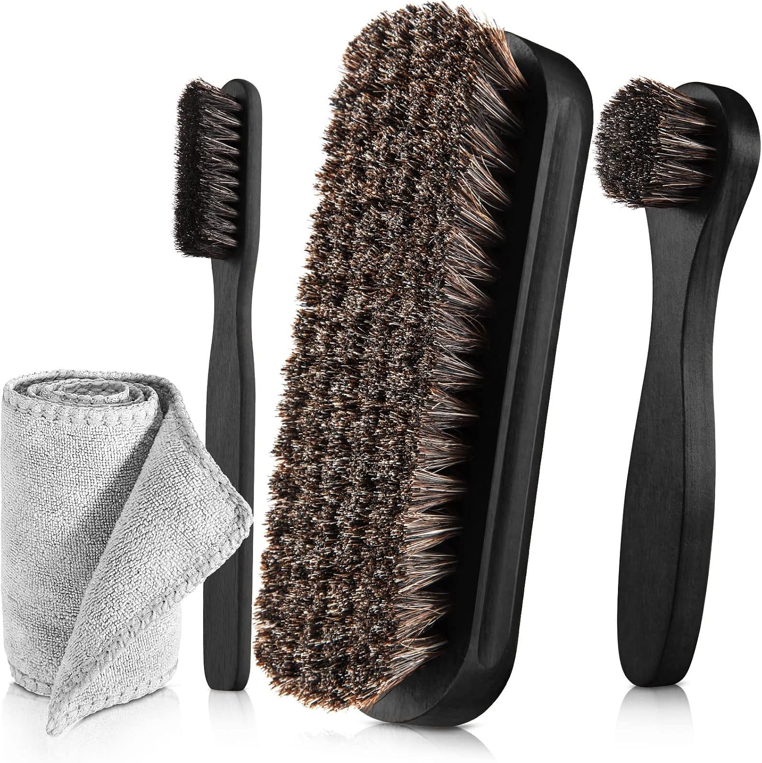 4 Pcs Horsehair Shine Shoes Brush Kit Polish Dauber Applicators Cleaning Leather Shoes Boots Care Brushes Suede Cleaner Brush with Microfiber Shoe Cloth(4 Pcs Style A) - view 6