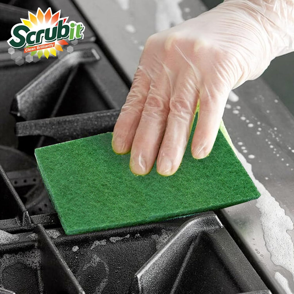 Scouring pads - heavy duty household cleaning scrubber with non-scratch anti-grease technology - reusable scrubbing pads – green, 6 pack - view 2