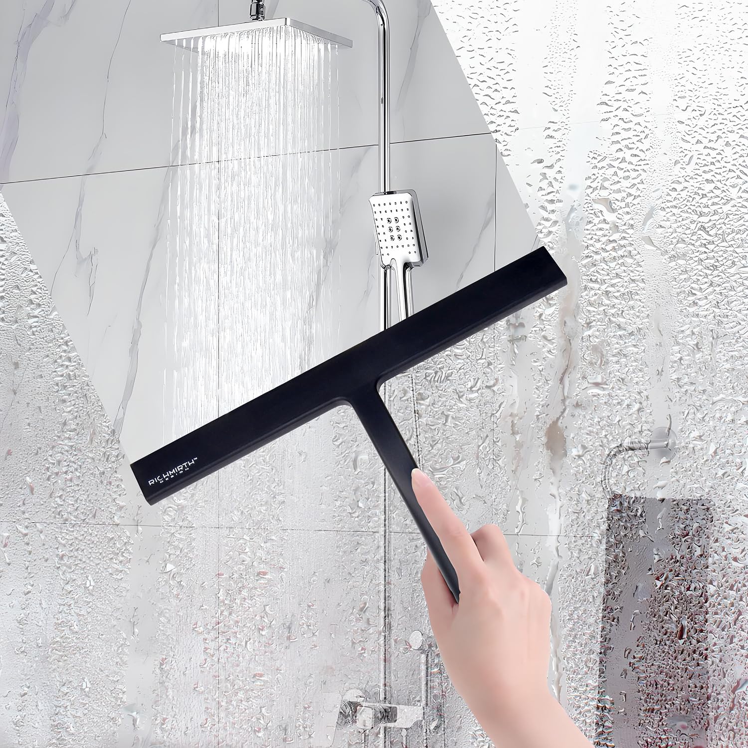 Silicone rubber blade & hook shower window squeegee 11" in width silicone car squeegee bathroom squeegee for shower doors car window, black - view 5