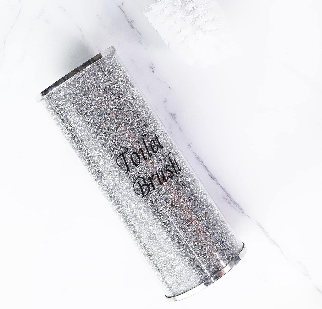 Silver Crushed Crystal Toilet Brush Holder, Bling Toilet Brush Holder for Home Toilet Bowl Cleaner Brush Bathroom Scrub Brush, 10.2" Height - view 6