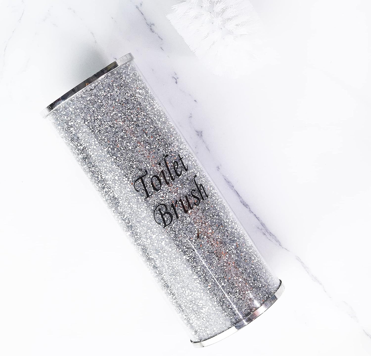 Silver Crushed Crystal Toilet Brush Holder, Bling Toilet Brush Holder for Home Toilet Bowl Cleaner Brush Bathroom Scrub Brush, 10.2" Height - view 6