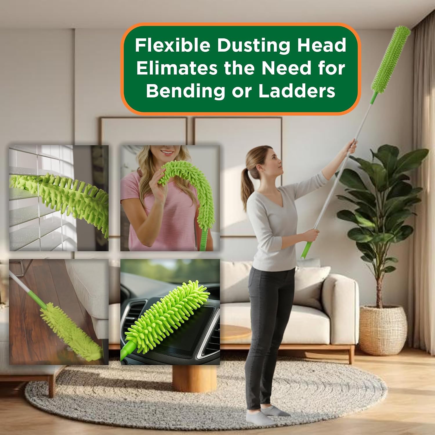 Ceiling Fan Blade Cleaner & Duster | Extendable Pole for High Ceilings, Moldings, Blinds, Walls & Cars, Corner Cleaning Tool, with Reusable Microfiber Pads | Size 3 feet (Pack of 1) - view 4