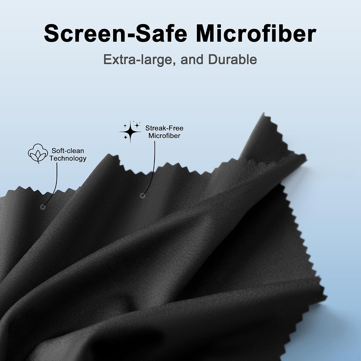 XL Premium Screen Cleaning Cloth 16"X16" 3 Pack Microfiber TV Screen Cleaner Cloth for OLED LED TVs, Computer Monitors, Laptops, Tablets & Car Displays, Lint-Free Streak-Free, Black - view 6