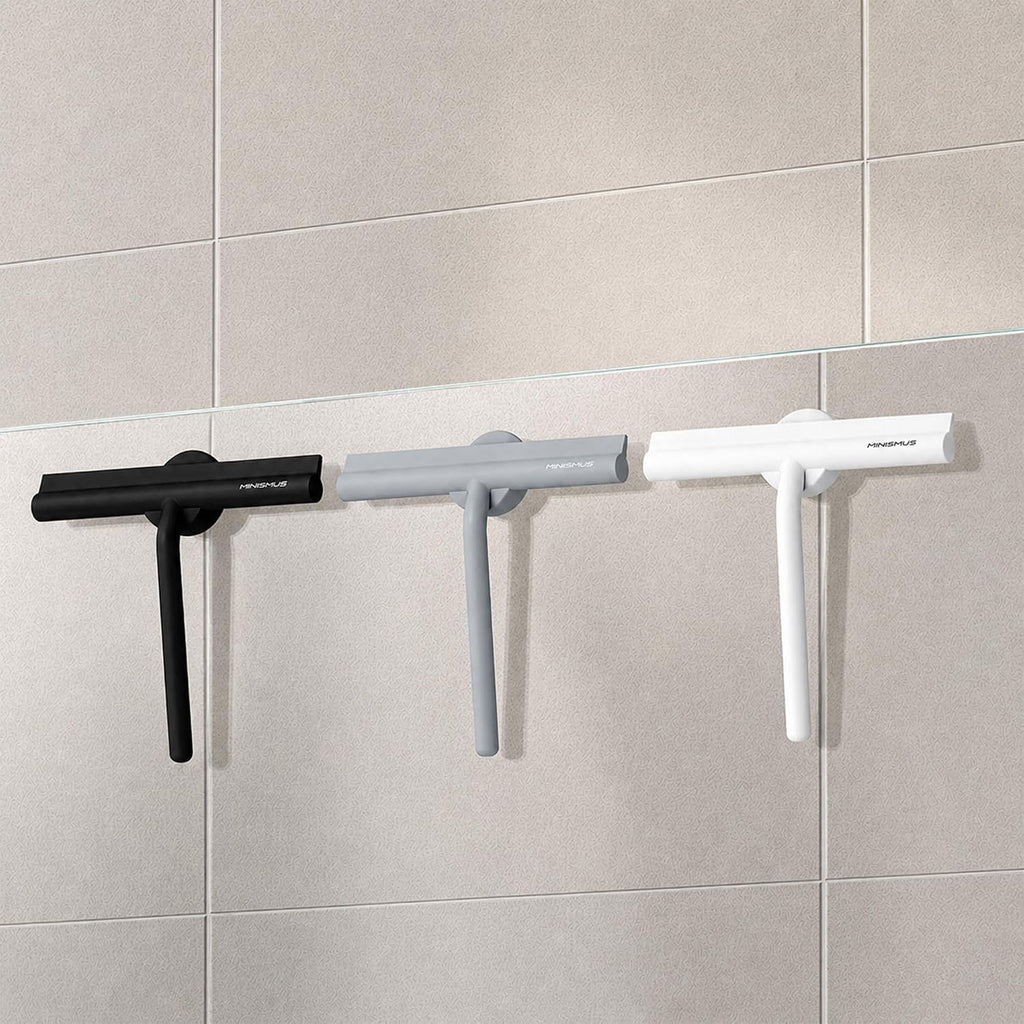 Shower Squeegee with Magnetic Hook - Silicone Window Wiper with Adhesive Wall Mounted Hanger - Shower Squeegee for Glass Doors - Rubber Squeegee - Shower Glass Cleaner (8.25 inches, Black) - view 3
