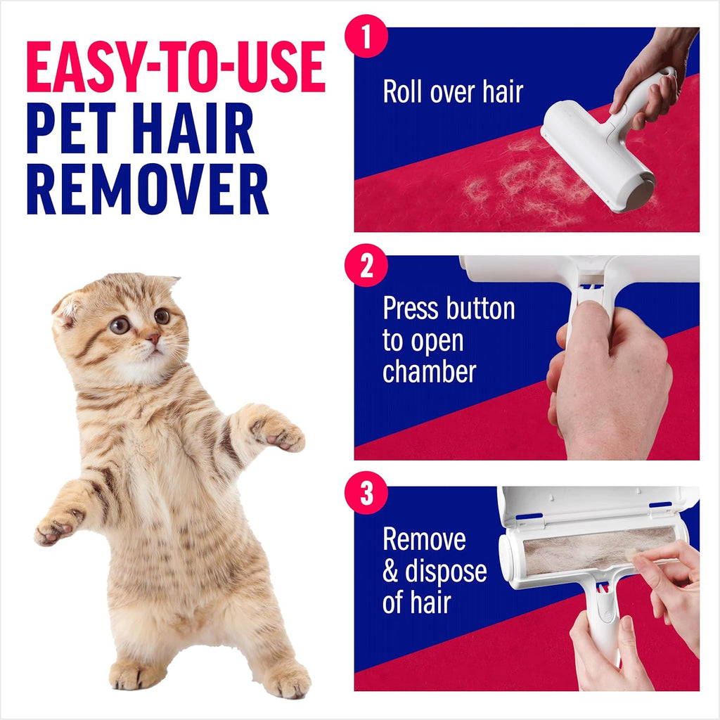 Pet hair remover – original size reusable lint roller for cat & dog hair on furniture, couch, carpet, car, rugs & bedding – portable, eco-friendly (white) - view 3