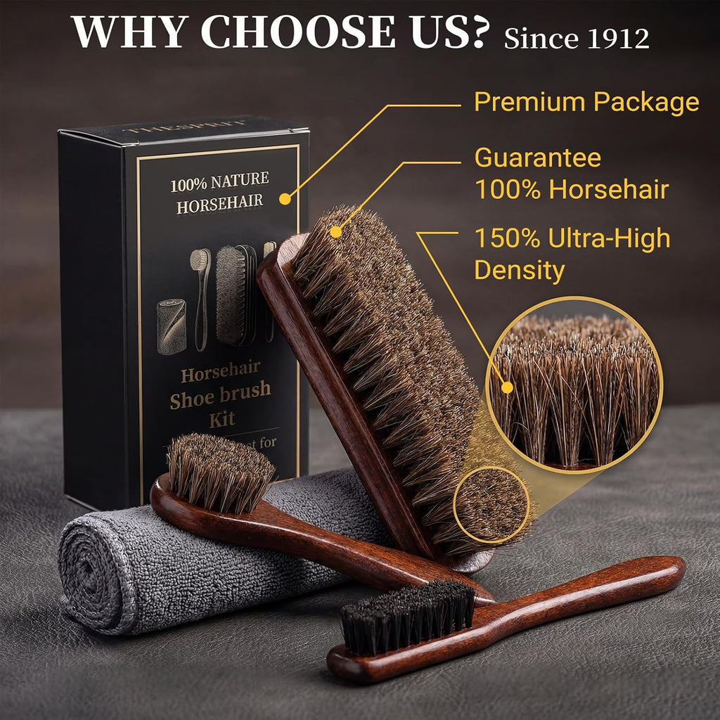 4PCS 100% Horse Hair Brush for Leather Shoe Brush Cleaning Boot Care Horse Hair Brush for Polishing Shining Buffing Dauber Applicator Suede Brush Professional Shoe Shine Brush for Cloth Car Seat Bag - view 2