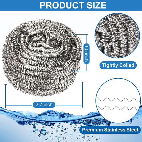 10 pack stainless steel scrubber, steel wool scrubber for scouring stubborn messes from pots and pans, stoves, broiler racks, grills and more - view 2