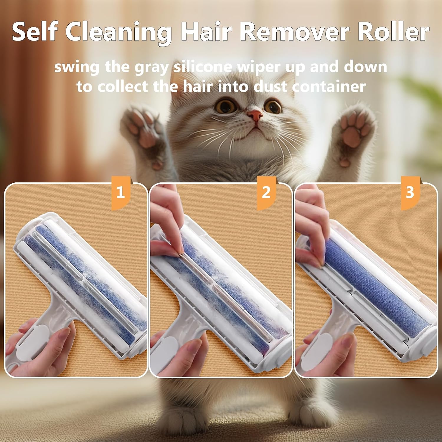 Pet hair remover, reusable lint roller for cat and dog hair, white, self clean cat hair remover with dust bin, dog hair remover for couch, furniture, carpet, sofa and bedding - view 6