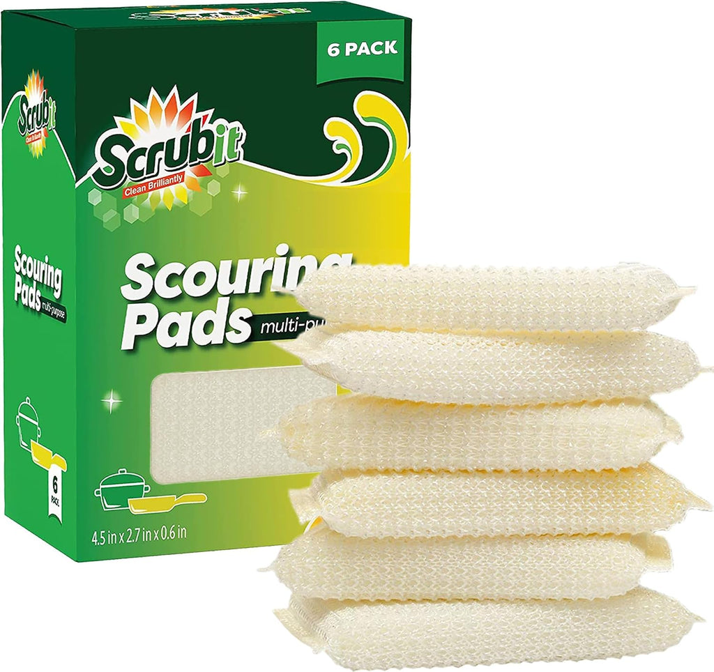Multi-purpose scouring pad - non-scratch cleaning dobie pads for pots, pans, dishes, utensils & non-stick cookware - sponge scrubbers use for kitchen, bathroom & more (6 pack)