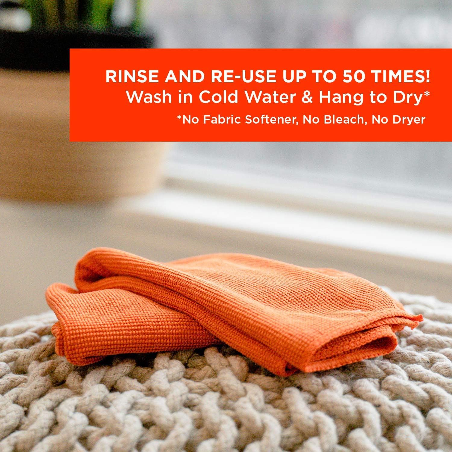 ! Microfiber Glasses & Screen Cleaning Cloth, 3 Pack, 14x14, Orange | Machine Washable, Suitable for Electronics – TV, Car, Computer, Laptop, Monitor & Eyeglasses, Prevents Scratches, Lint Free - view 6