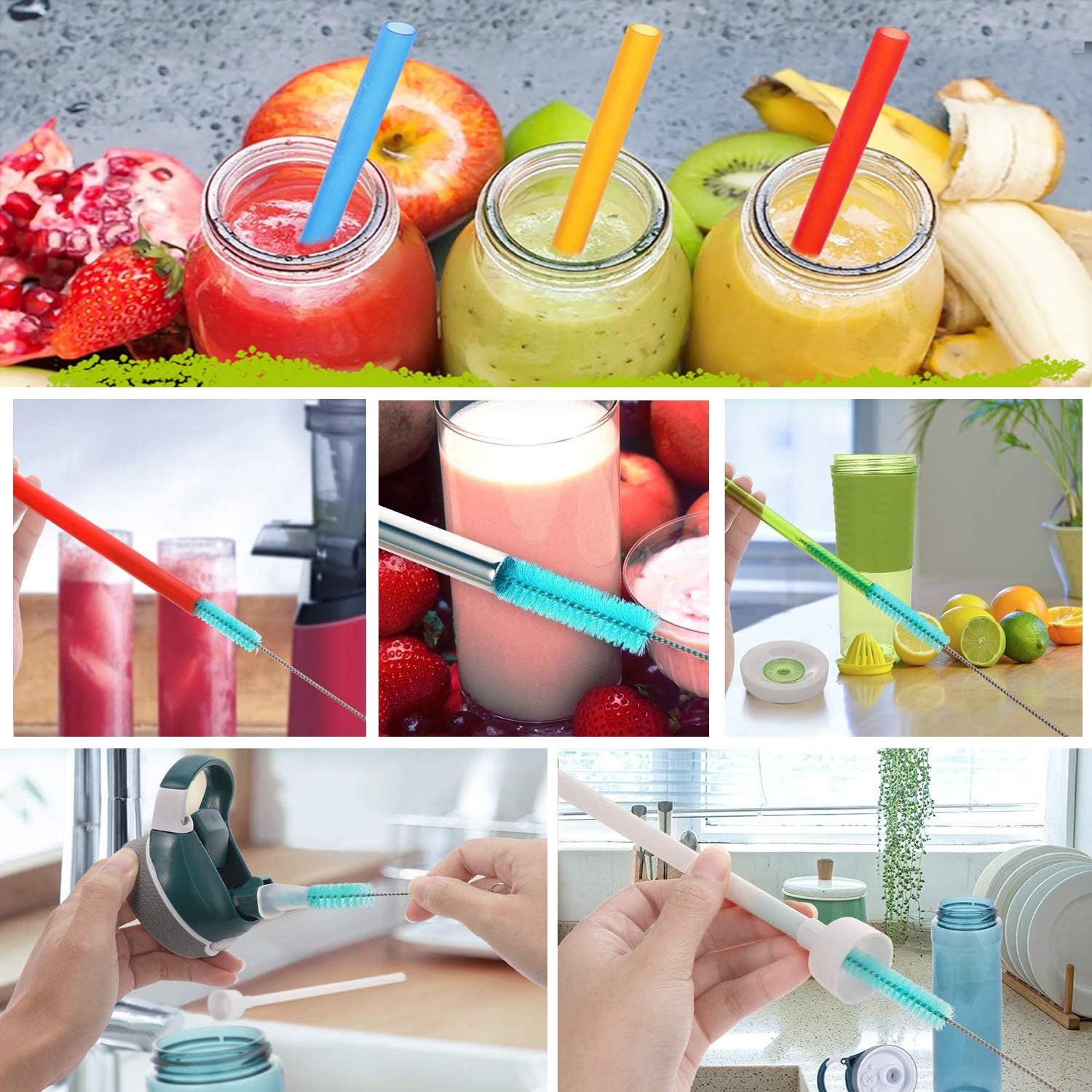 Long straw brush cleaner (10 pack), flexible nylon tube cleaning brushes with 0.4" bristles, rust-proof stainless steel wire washer for reusable tumblers, sports bottles & pipes (10 inch) - view 5