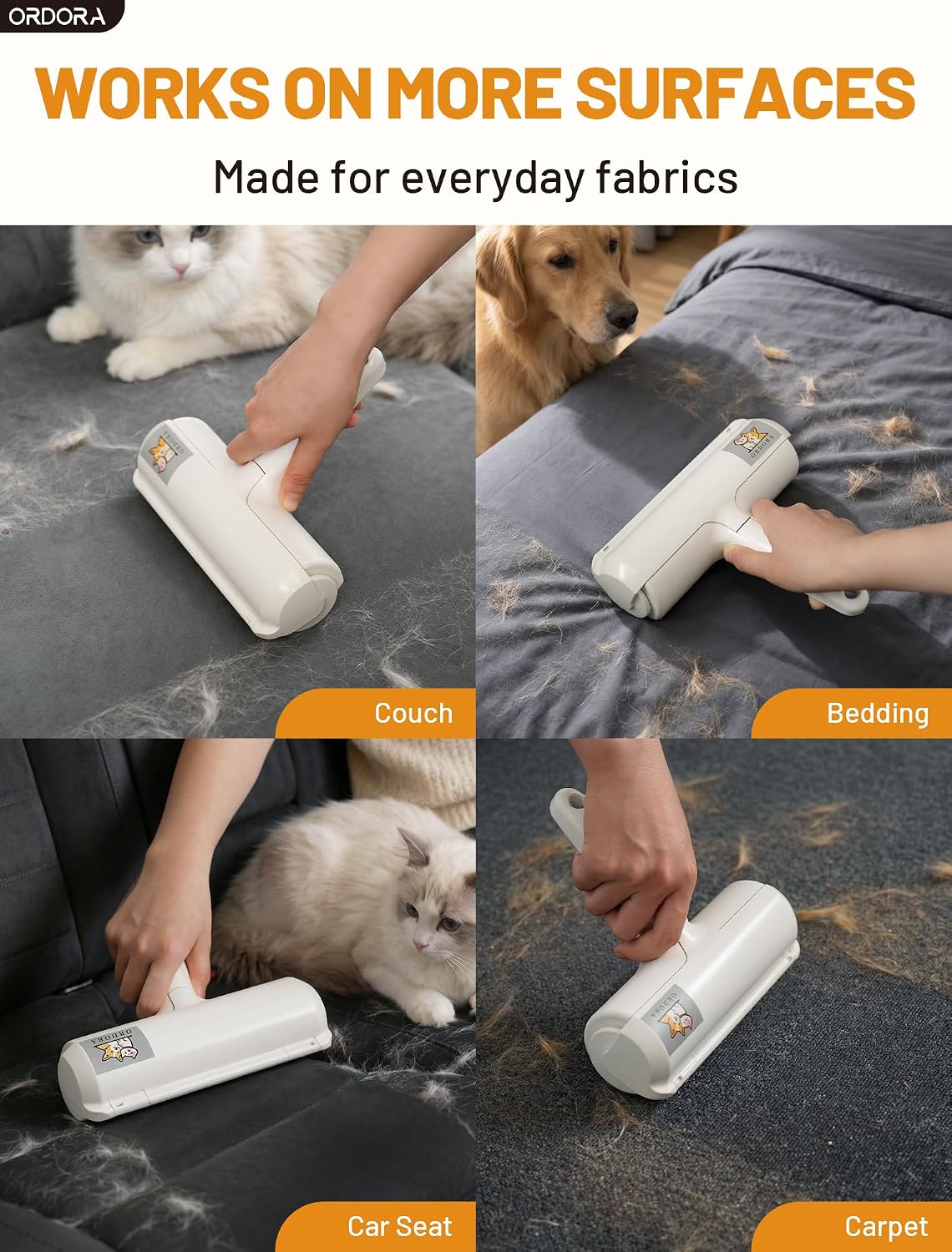 Pet hair remover roller, reusable lint roller for dog and cat hair, portable pet hair roller with large fur bin for couches, bedding, car, rugs & furniture, no refills or batteries, pet homes - view 4