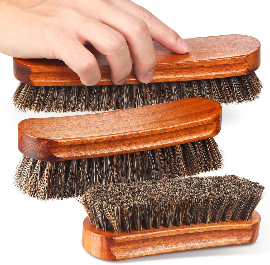 4 Pcs Horsehair Shine Shoes Brush Kit Polish Dauber Applicators Cleaning Leather Shoes Boots Care Brushes Suede Cleaner Brush with Microfiber Shoe Cloth(4 Pcs Style A) - view 5