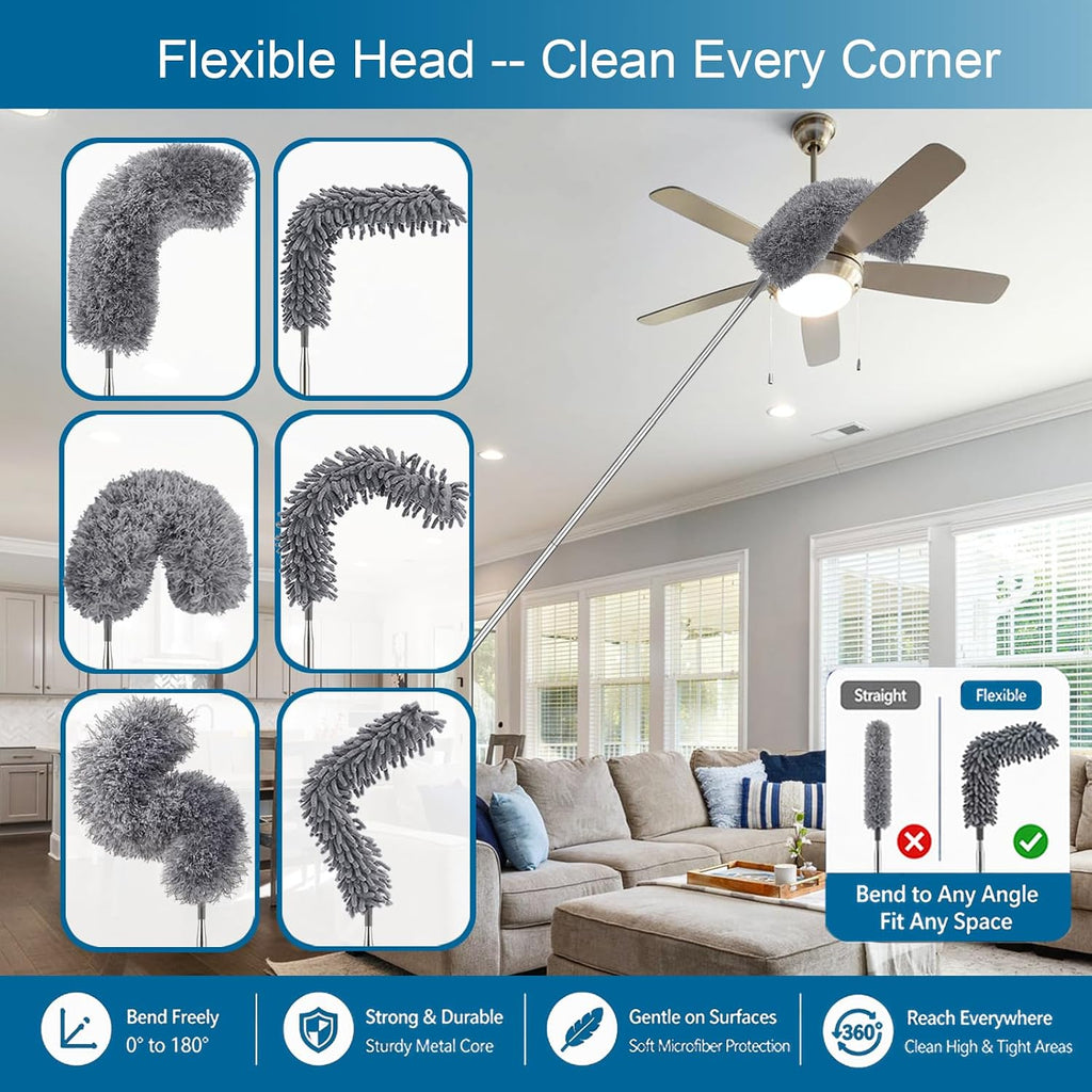Microfiber feather duster, duster with extension pole 30-100 inches, ceiling fan cleaner duster retractable gap dust brush cleaner for cleaning cobweb, high ceiling, blinds - view 4
