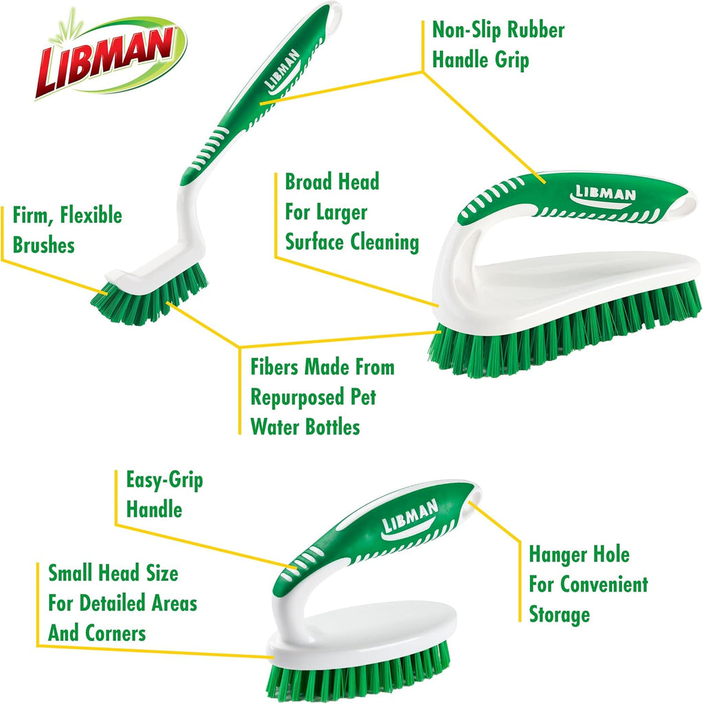 Scrub brush kit, cleaning brush, tile & grout brush, small scrub brush, power scrub brush, carpet brush, bathroom scrubber, boot scrubber, 3 different brushes included - view 4