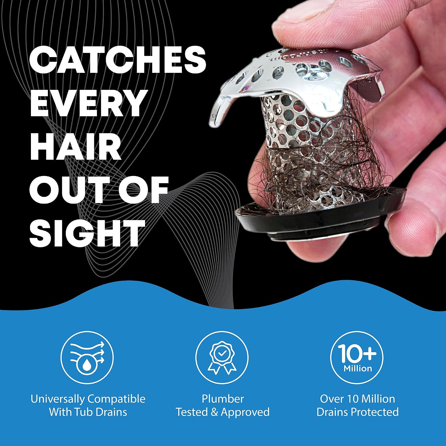 Ultra revolutionary bath tub drain protector hair catcher/strainer/snare, stainless steel, stainless combo - view 6