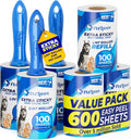 Extra Sticky Lint Roller Mega Value Set 600 Sheets for Pet Hair Removal, Dog and Cat Lint Remover 6 Pack