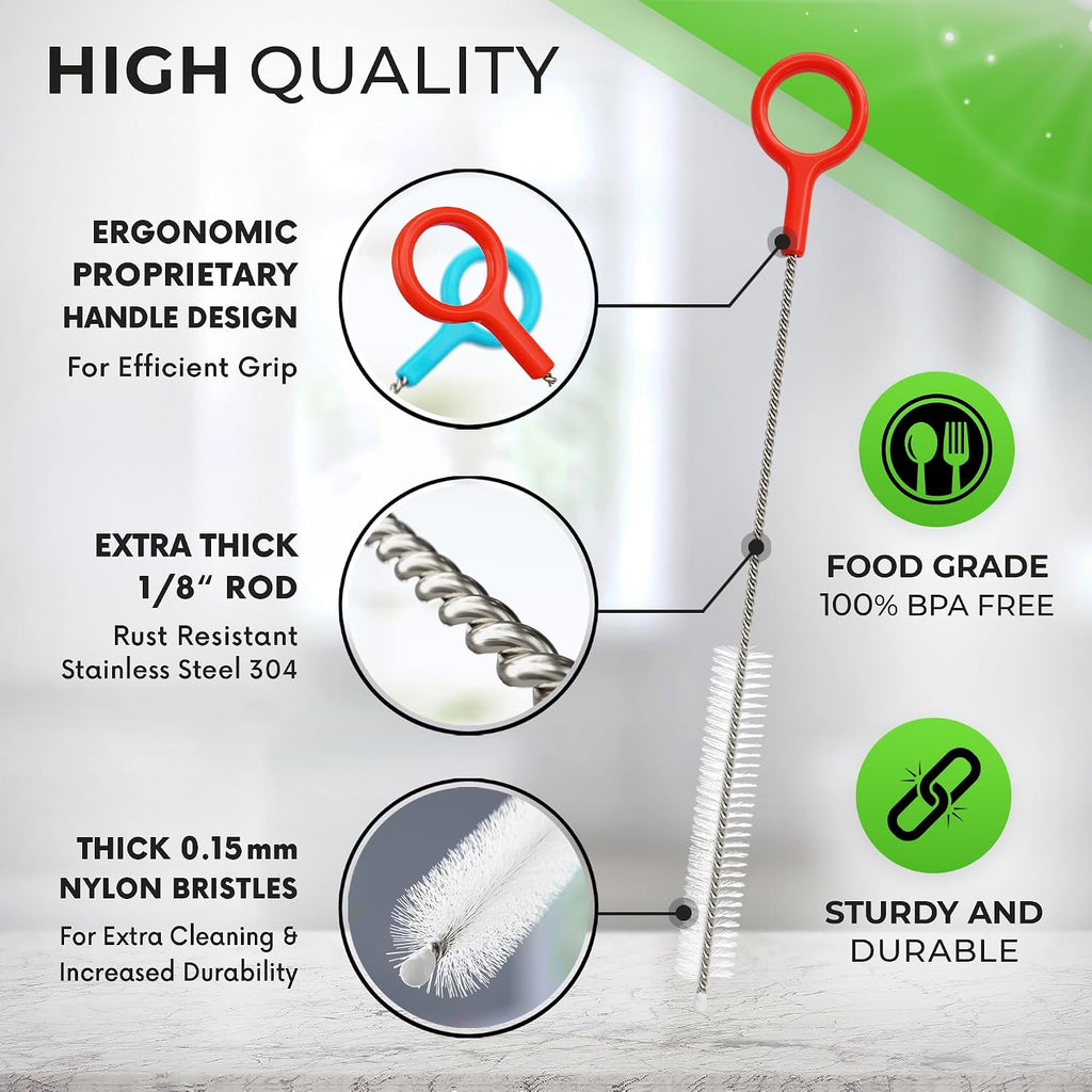 Heavy duty cleaning brushes set of 4 - extra long straw cleaners for metal and plastic reusable drinking straws, to clean small spaces, sippy cups, water bottles - sturdy hard brush bristles - view 3