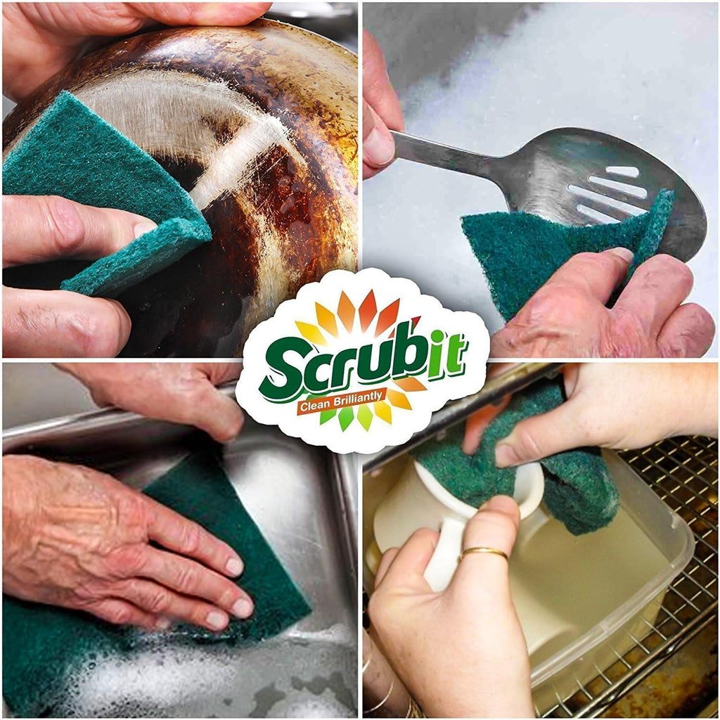 Scouring pads - heavy duty household cleaning scrubber with non-scratch anti-grease technology - reusable scrubbing pads – green, 6 pack - view 6