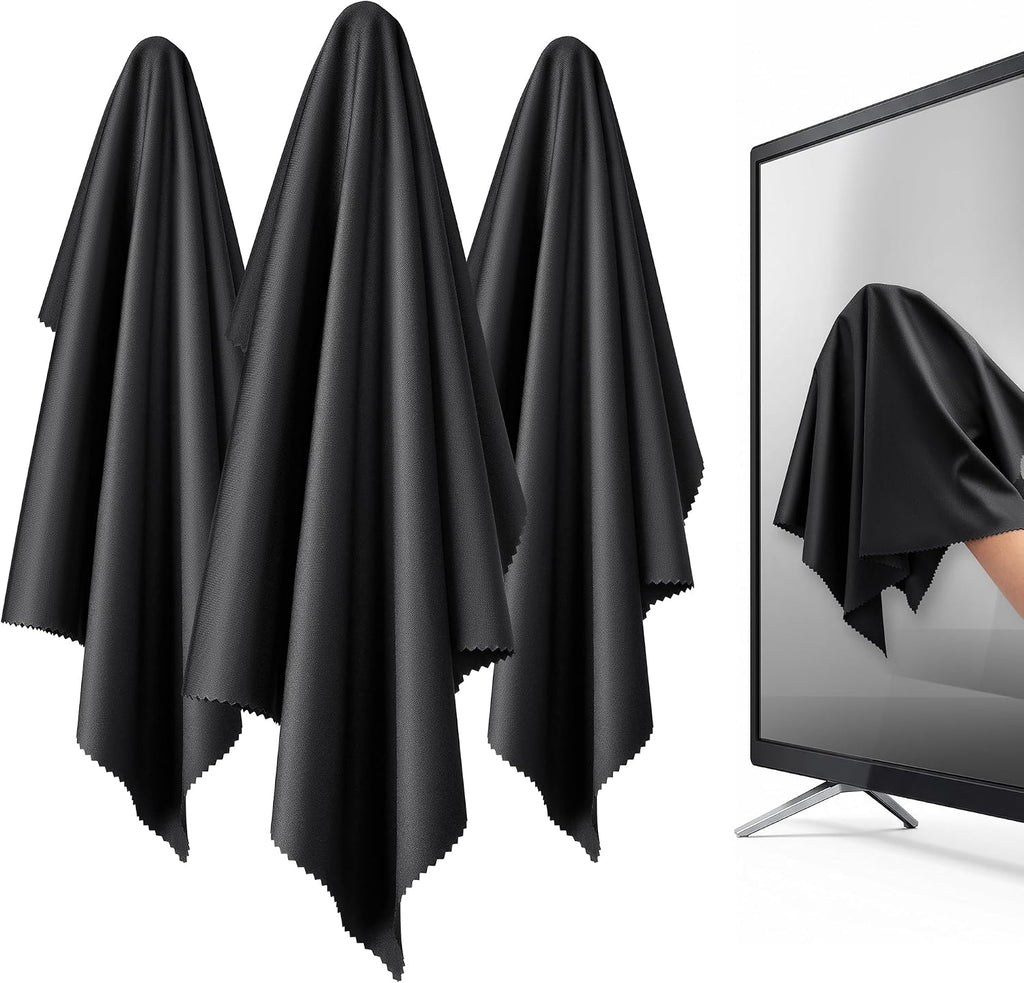 XL Premium Screen Cleaning Cloth 16"X16" 3 Pack Microfiber TV Screen Cleaner Cloth for OLED LED TVs, Computer Monitors, Laptops, Tablets & Car Displays, Lint-Free Streak-Free, Black