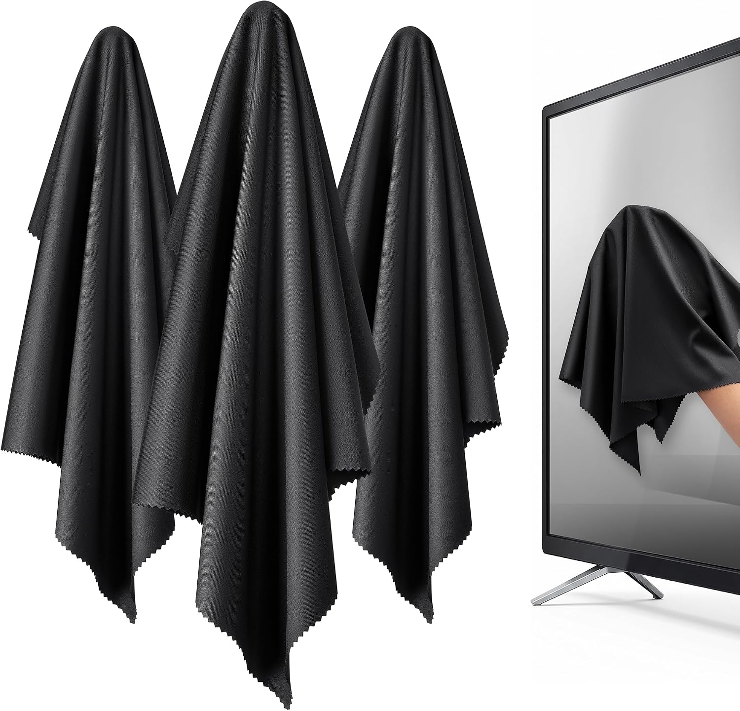 XL Premium Screen Cleaning Cloth 16"X16" 3 Pack Microfiber TV Screen Cleaner Cloth for OLED LED TVs, Computer Monitors, Laptops, Tablets & Car Displays, Lint-Free Streak-Free, Black