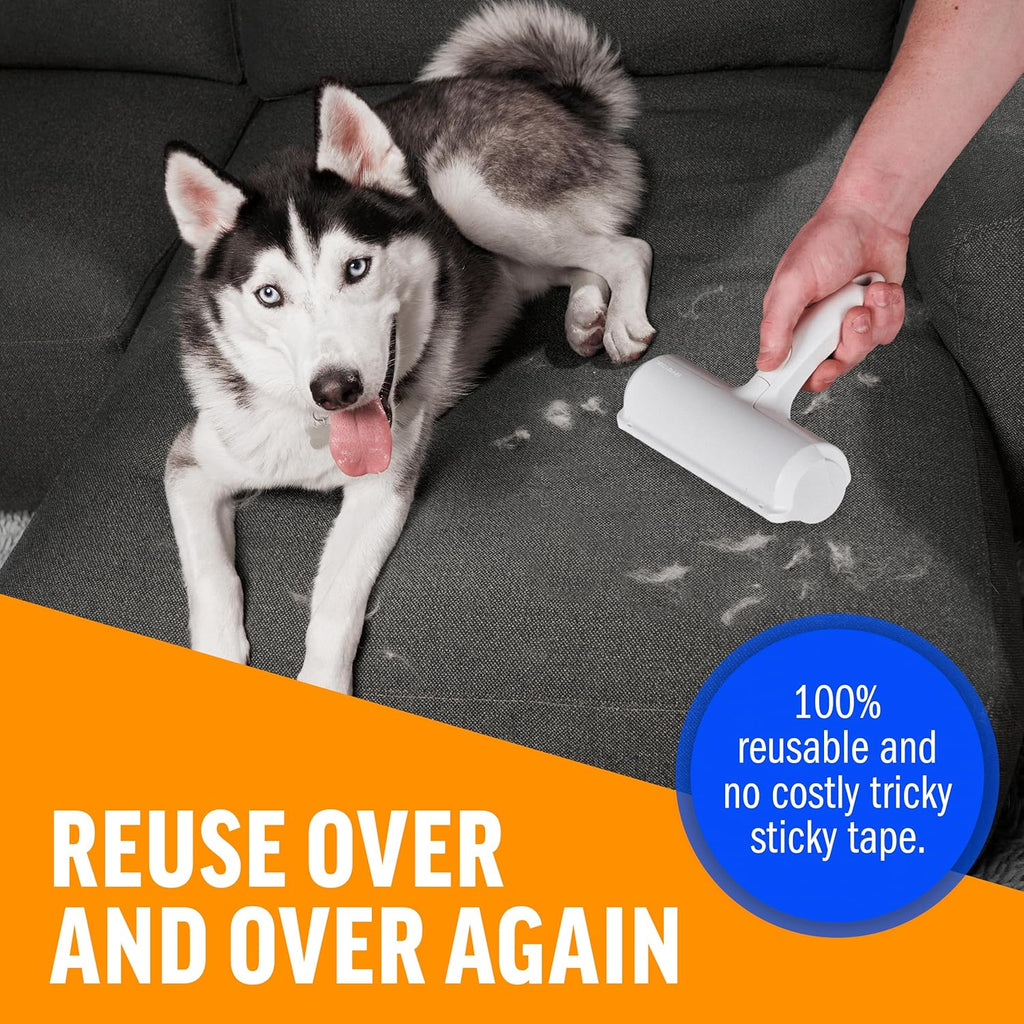 Pet hair remover – original size reusable lint roller for cat & dog hair on furniture, couch, carpet, car, rugs & bedding – portable, eco-friendly (white) - view 4
