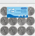 10 pack stainless steel scrubber, steel wool scrubber for scouring stubborn messes from pots and pans, stoves, broiler racks, grills and more