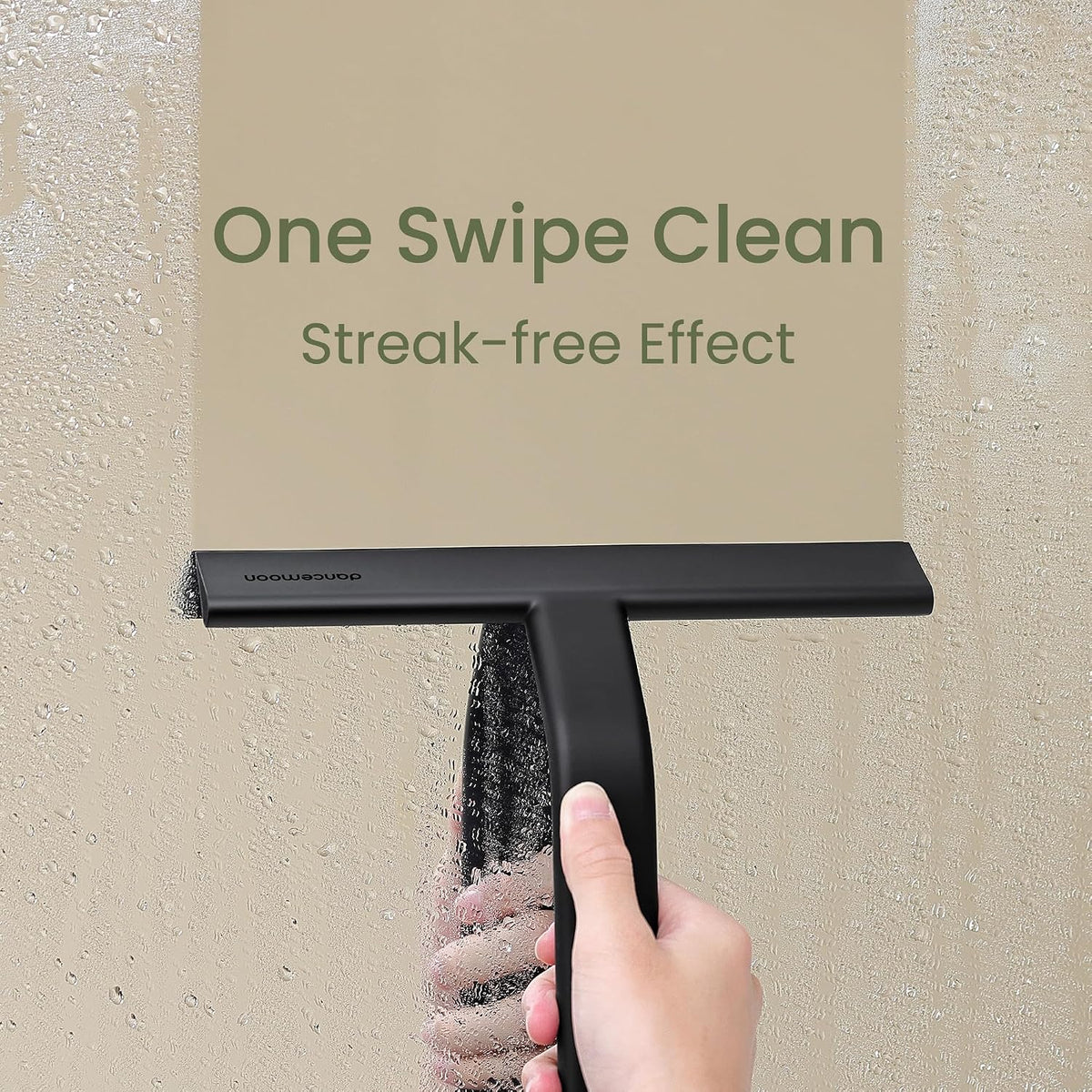 Shower squeegee with built-in hook, 10-inch black, award-winning design, all-one-piece soft-touch silicone, for glass door, bathroom, window, mirror, tile wall, car - view 2