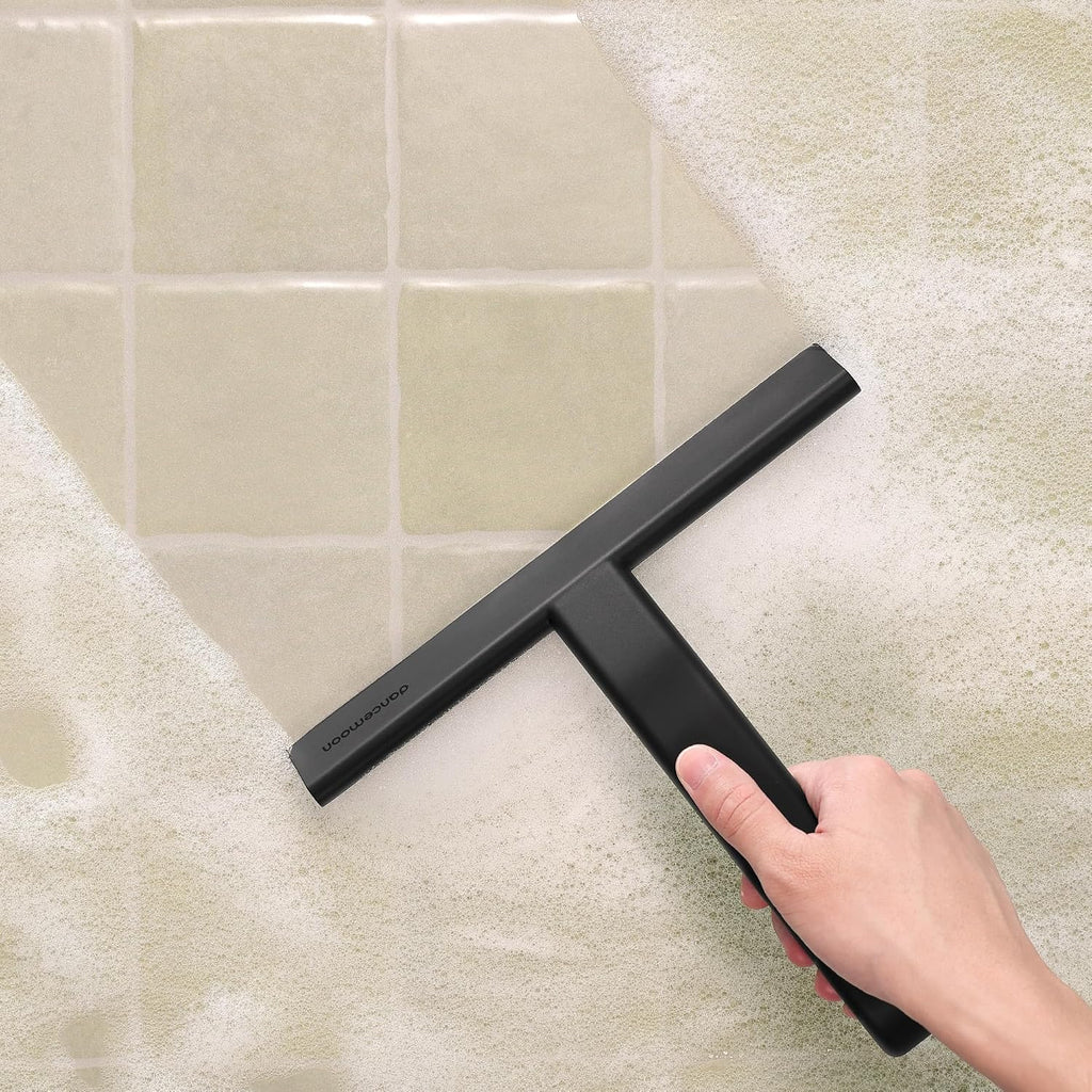 Shower squeegee with built-in hook, 10-inch black, award-winning design, all-one-piece soft-touch silicone, for glass door, bathroom, window, mirror, tile wall, car - view 8