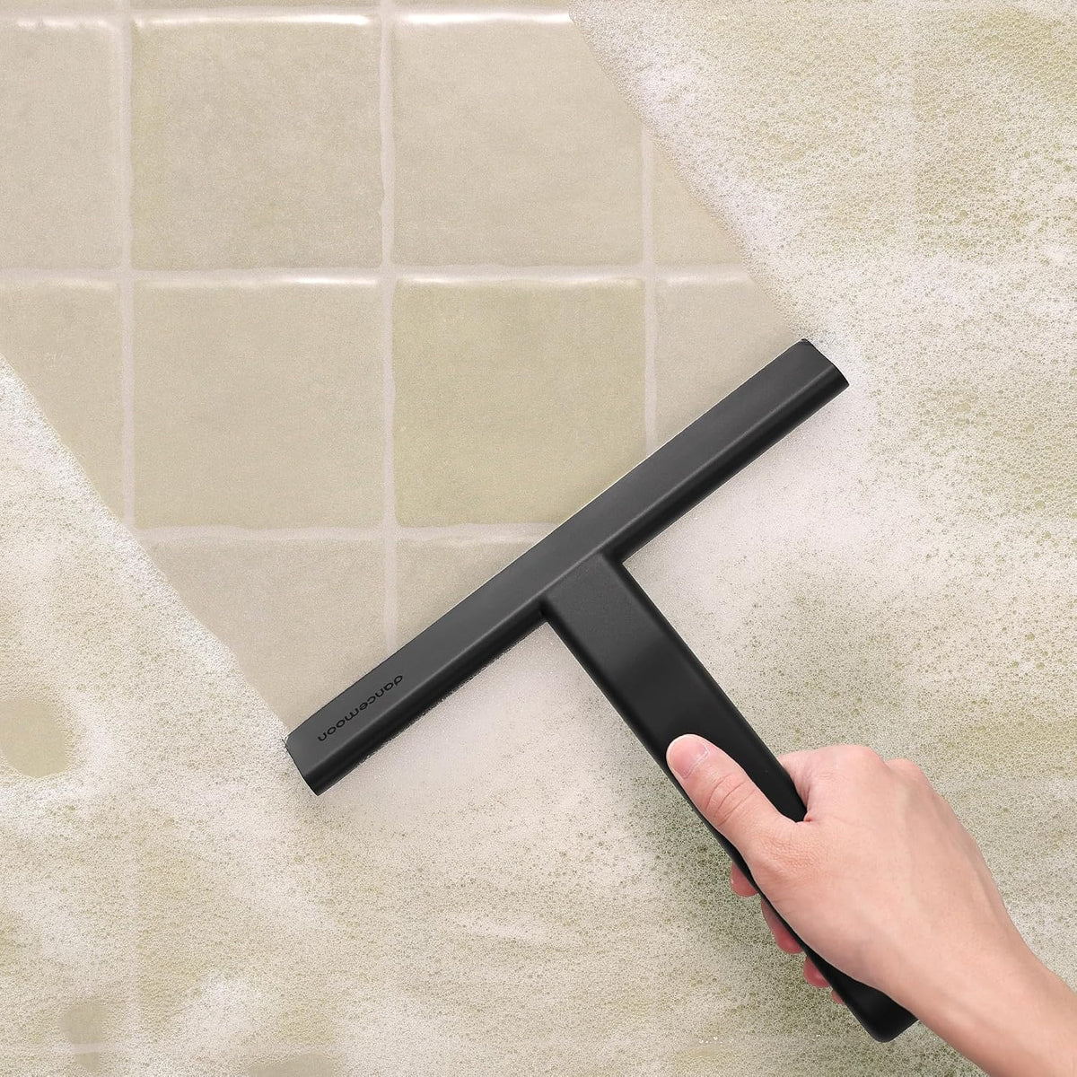 Shower squeegee with built-in hook, 10-inch black, award-winning design, all-one-piece soft-touch silicone, for glass door, bathroom, window, mirror, tile wall, car - view 8