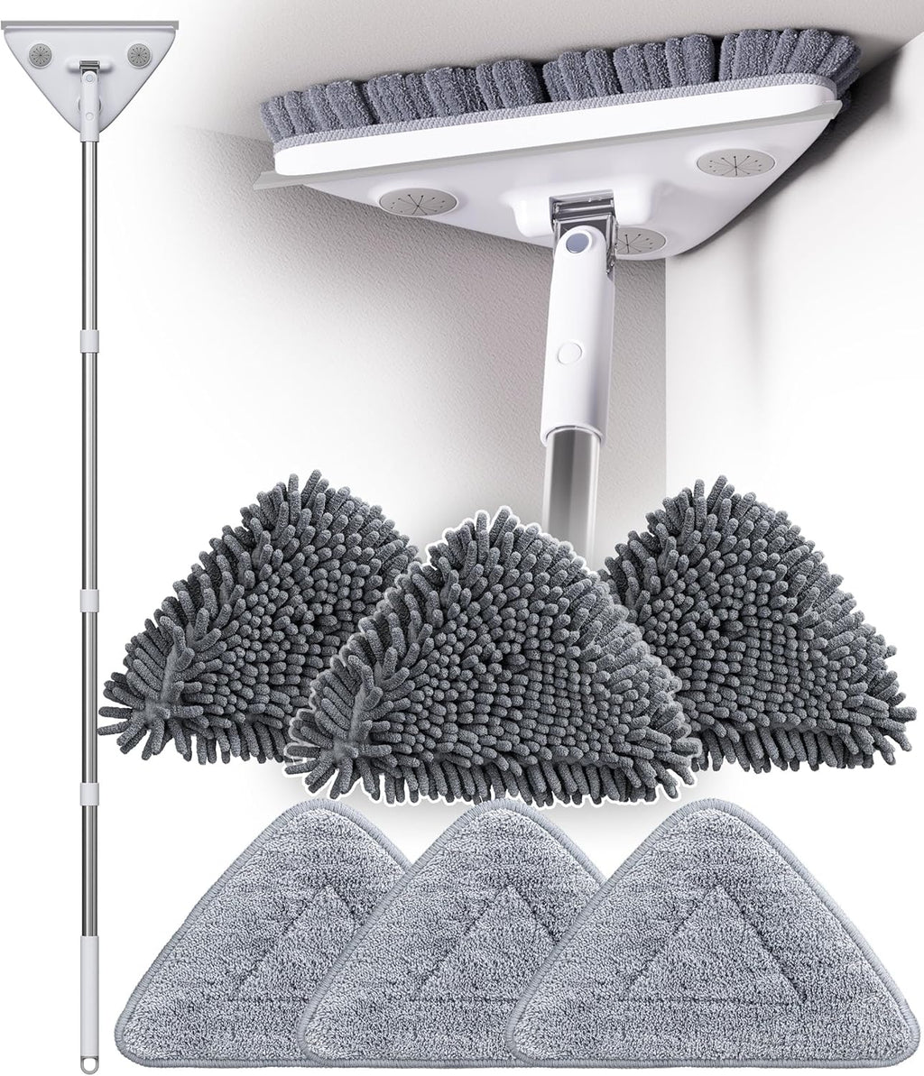 Wall Cleaner Mop with Long Handle, Dust Mop with 6 Reusable Pads | 3-in-1 Wall Duster with Extension pole, 58in Long Handle for Wall/Ceiling/Baseboard/Floors