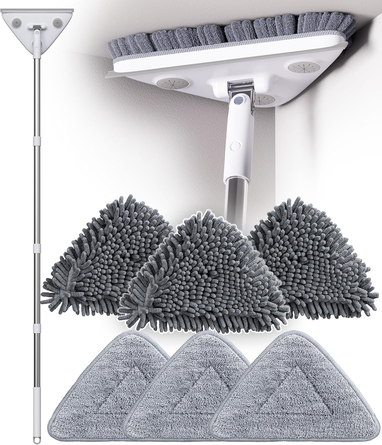 Wall Cleaner Mop with Long Handle, Dust Mop with 6 Reusable Pads | 3-in-1 Wall Duster with Extension pole, 58in Long Handle for Wall/Ceiling/Baseboard/Floors